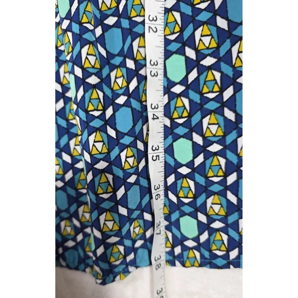 41 Hawthorn Sleeveless Geometric Print Dress Blue Elastic Waist M